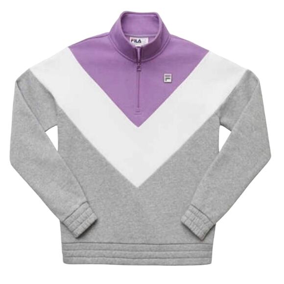 Fila colorblock patterns bomber jacket white purple sz S 1/2 zip stand collar - Picture 3 of 14